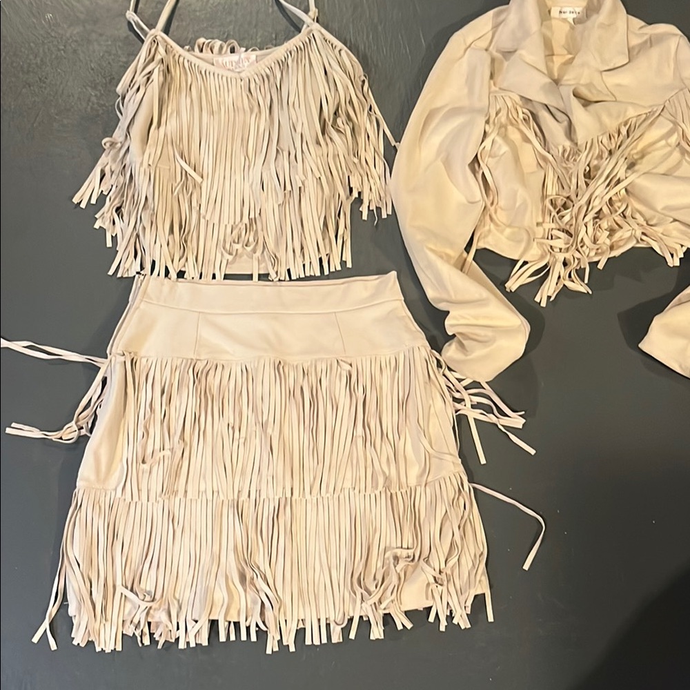 Fringe three Piece Set in Cream